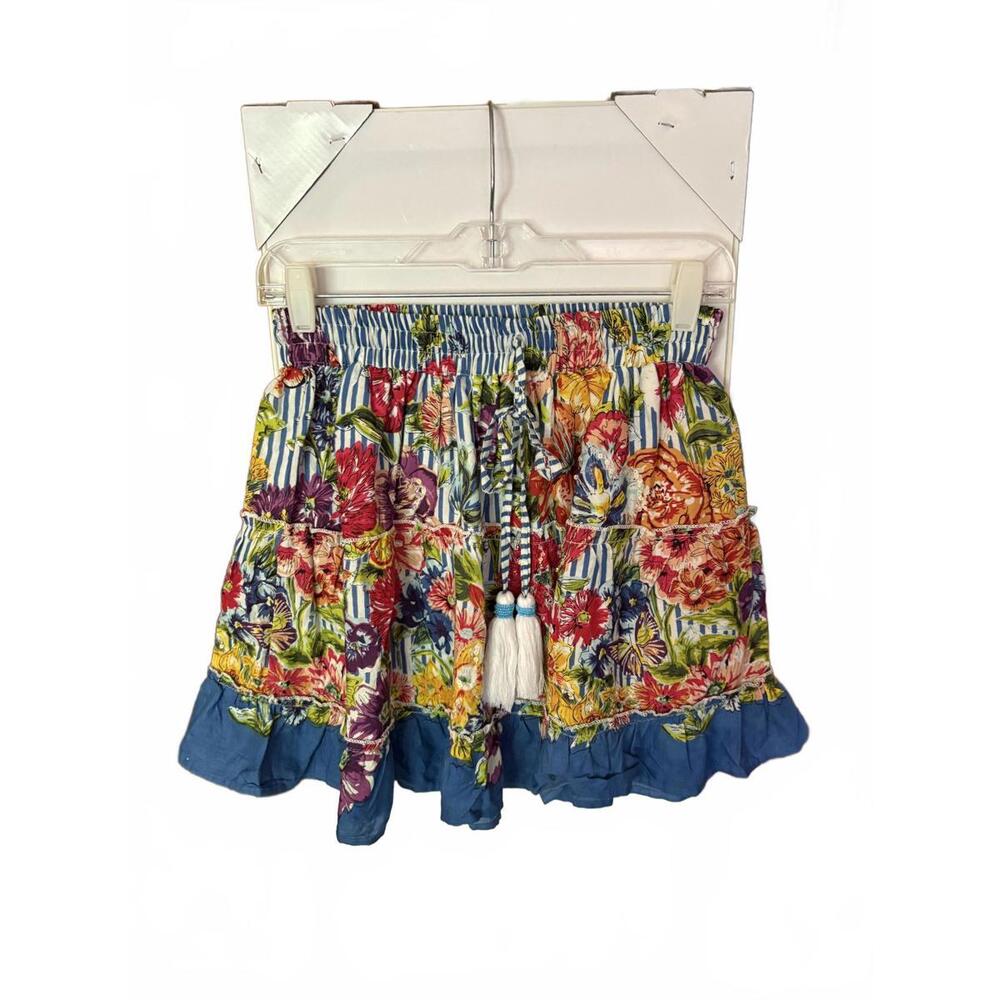 NEW MED/LG Floral Tiered Mini Skirt with Blue Ruffle Hem